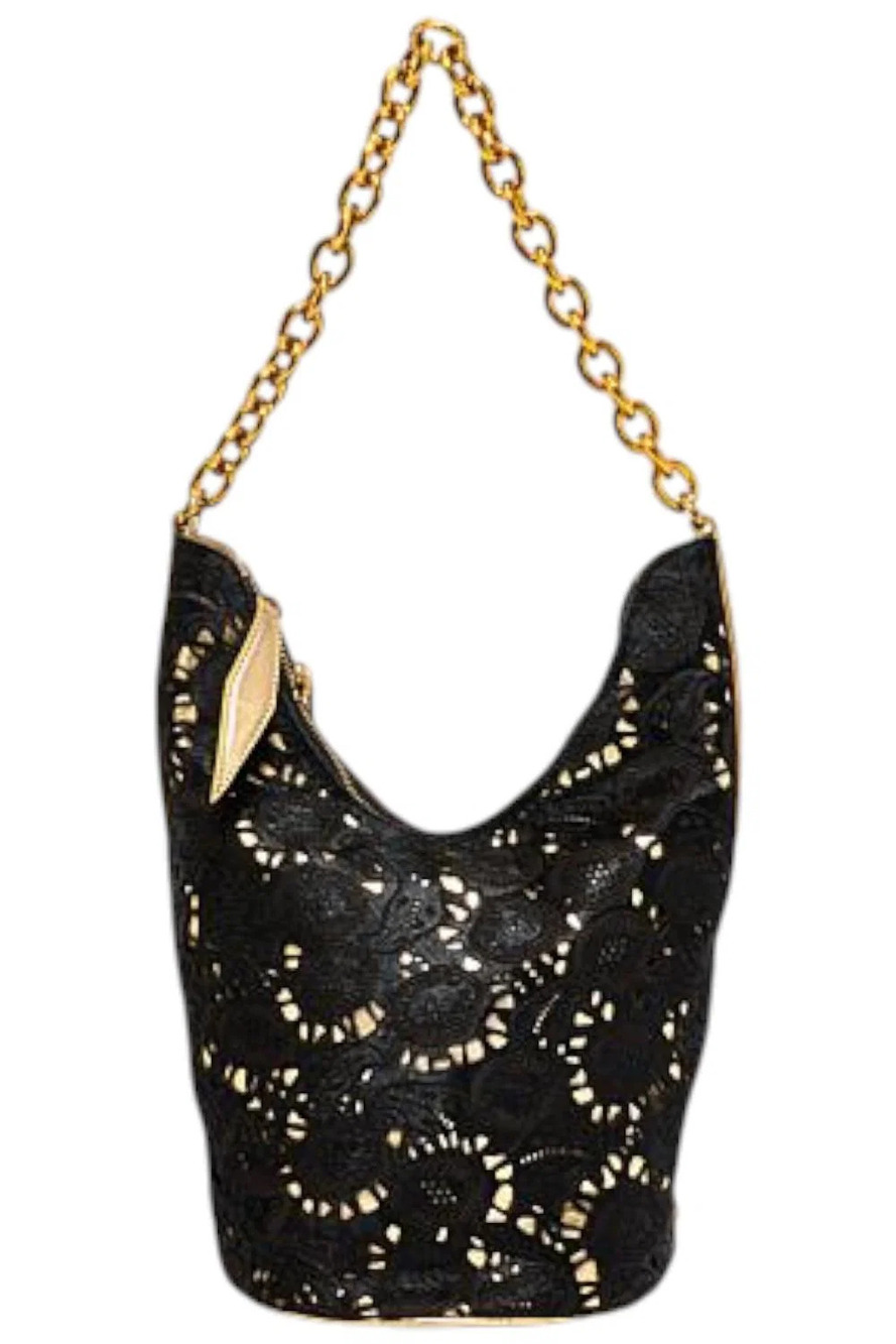 Sharif Legacy Laser cut Haircalf Leather Hobo Bag Black